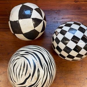 Decorative balls-2 paper mache,1 bone-approx. 6” in diameter
